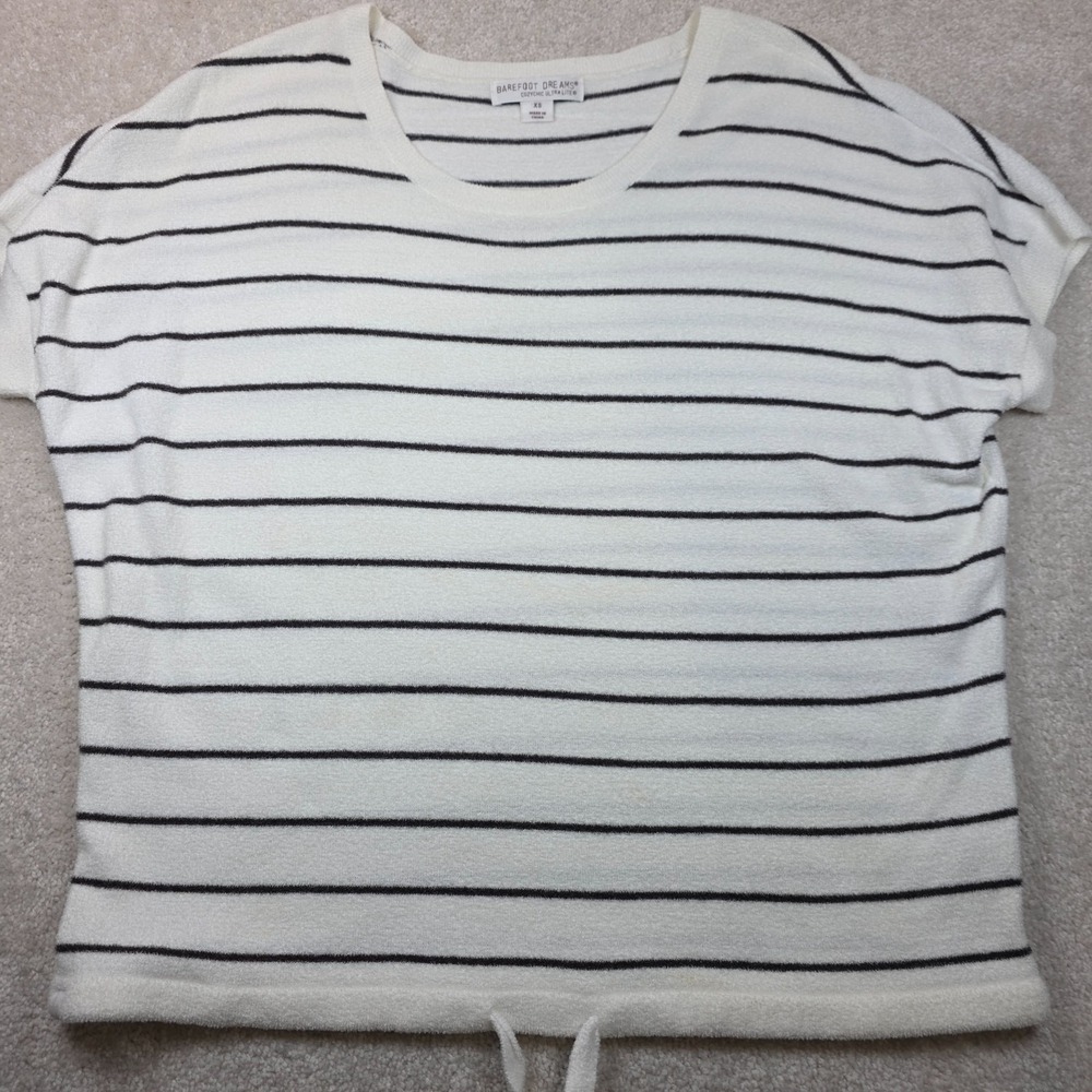 Barefoot Dreams Sweater Top Womens XS White Striped CozyChic Ultra Lite Knit
